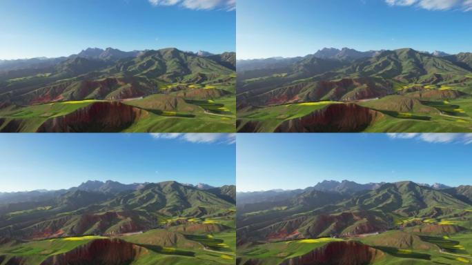 Aerial tilt up view of Danxia Landform at Zall Mou