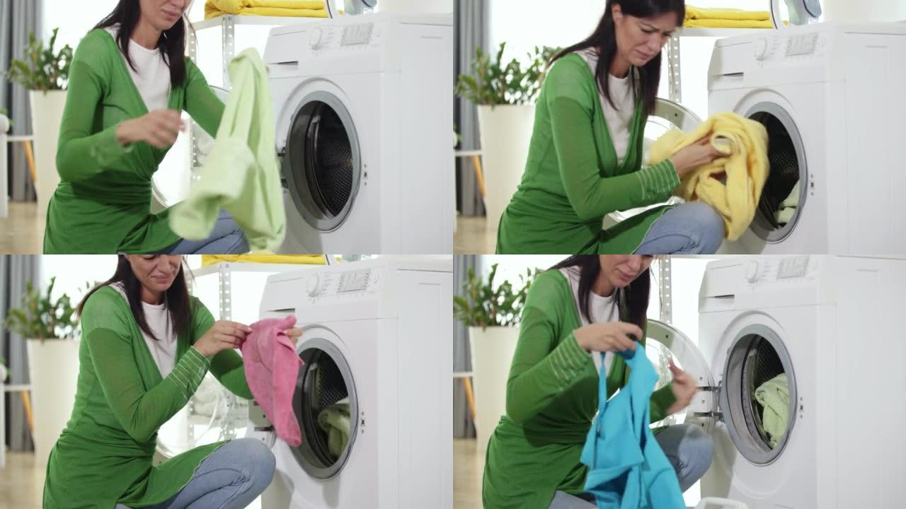 在家洗衣服。都市生活波轮洗衣机家庭主妇