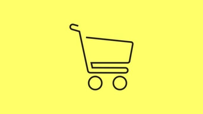 黄色背景上的购物车涂鸦线图标动画