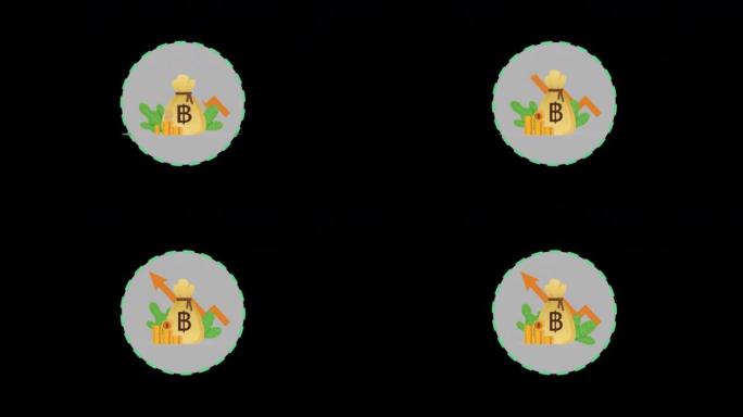 钱袋图标与硬币和向上的箭头动画