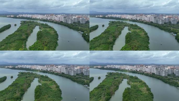 航拍海南琼海市城市全景面貌风光