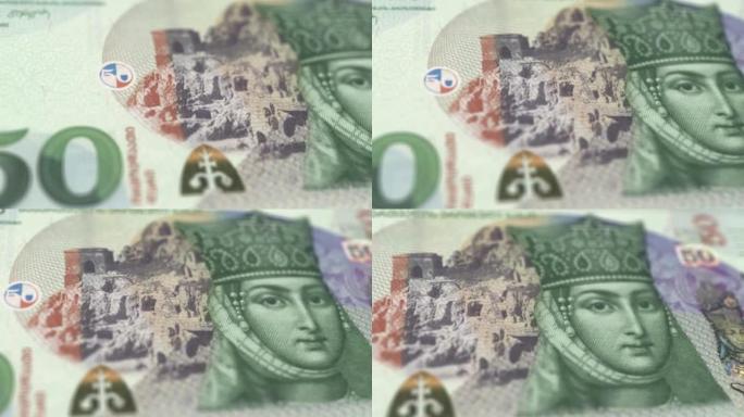 格鲁吉亚拉里的钞票观察和储备侧特写跟踪多莉拍摄格鲁吉亚拉里的钞票4k分辨率股票视频