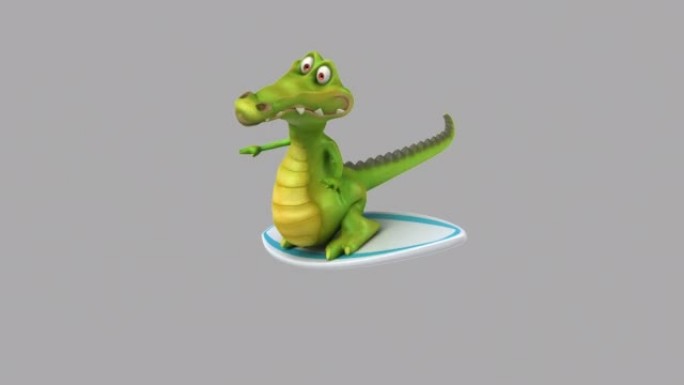 有趣的3D卡通鳄鱼冲浪与阿尔法频道
