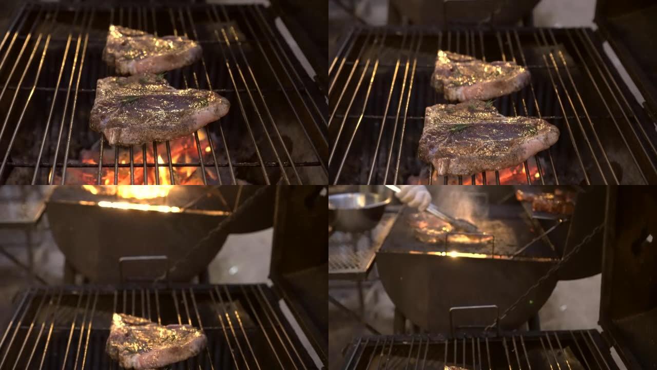 烧烤猪排烧烤火焰烧烤后院派对美国肉类