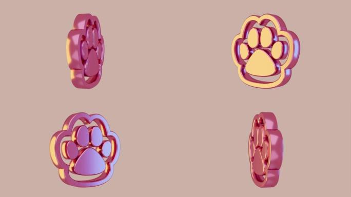 可爱的猫爪图标。3D渲染。