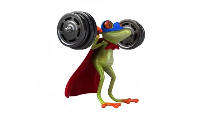 青蛙超级英雄蹲着的有趣3D卡通动画