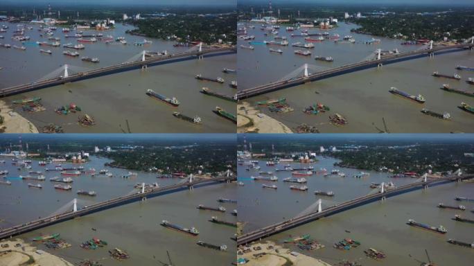 货船鸟瞰图，吉大港，孟加拉国。