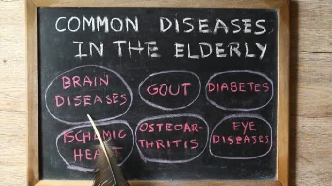 男人在黑板上指着常见病老人的话