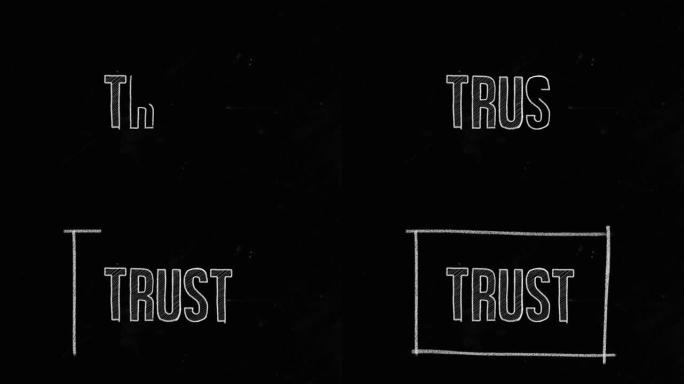 用粉笔在黑板上写下 “信任” 一词的动画