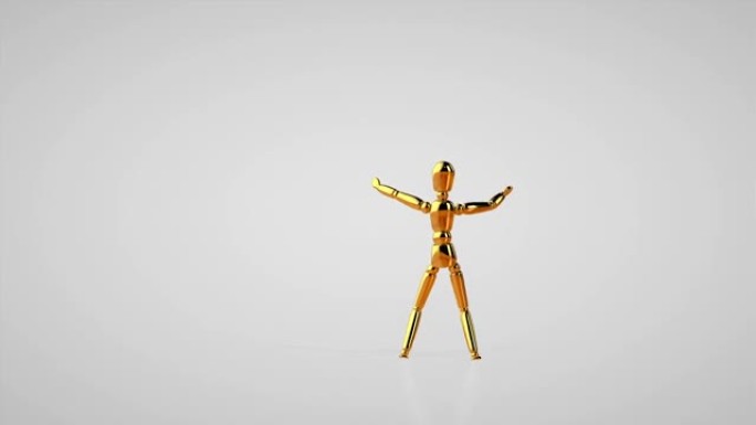 有趣的金色人体模型舞蹈莎莎，无缝循环，白色工作室