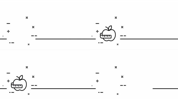 带卷尺的苹果。体育锻炼，肌肉，运动，摇椅，健身房，健身课，教练，力量。一个线条画动画。运动设计。动画