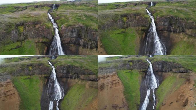 冰岛Klifbrekku瀑布的鸟瞰图。