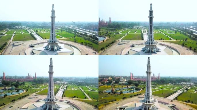 Minar-e-巴基斯坦 (巴基斯坦纪念碑) 通过无人机。