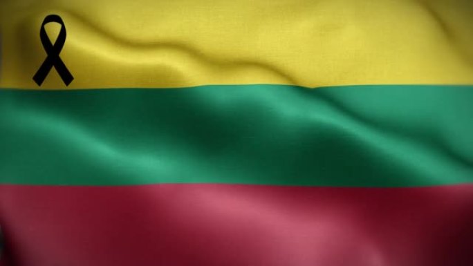 4K立陶宛国旗，带黑丝带。立陶宛哀悼和提高认识日。有质感的织物图案高细节的循环。