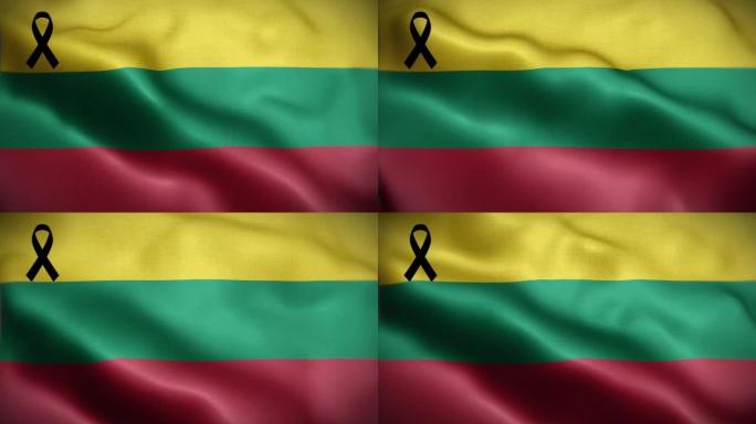 4K立陶宛国旗，带黑丝带。立陶宛哀悼和提高认识日。有质感的织物图案高细节的循环。