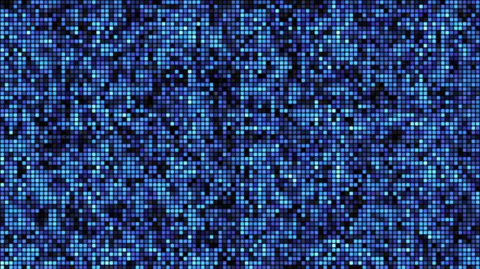 黑色背景循环上的浅蓝色浮动网络方块。慢速混沌像素拼接无缝动画。