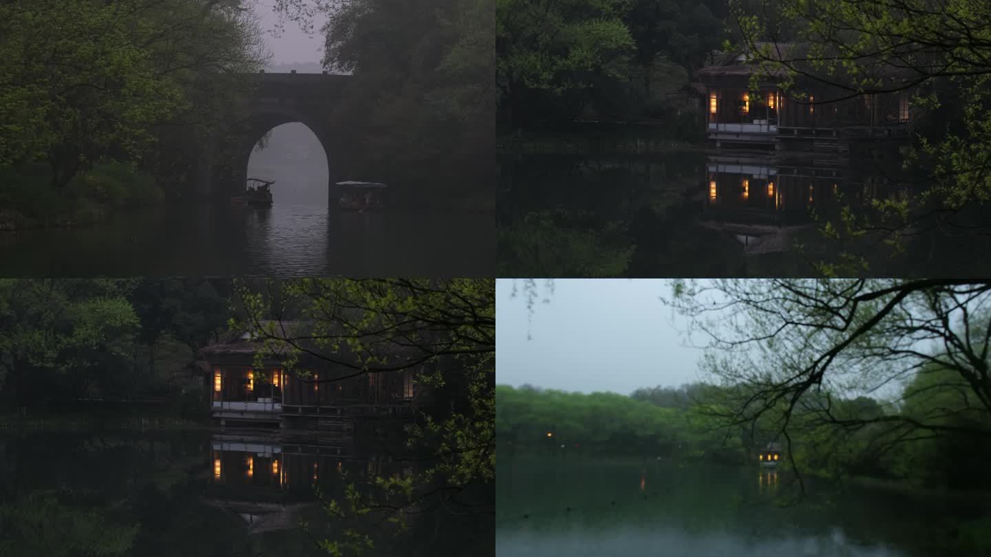 浙江杭州西湖乌龟潭雨景浴鹄湾雨景 4k