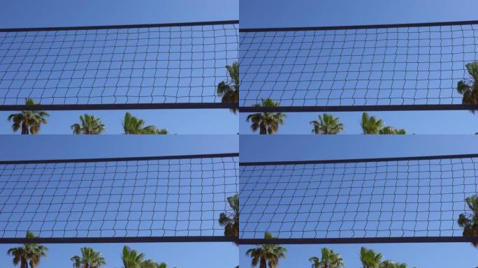 排球网和蓝天的背景。