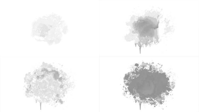 白色背景上的黑白墨水飞溅动画。抽象墨水笔触。现代时尚背景。4K