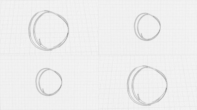 空圆旋转素描涂鸦被动画。白色背景上的手绘移动涂鸦