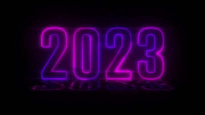 4k 2023新年与粉红色紫色霓虹灯文字