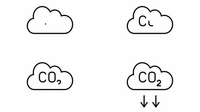 二氧化碳减排。透明背景。线图标动画。