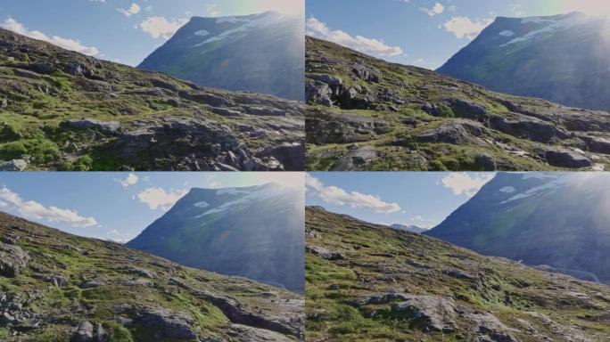挪威的山脉鸟瞰图航拍挪威雪山