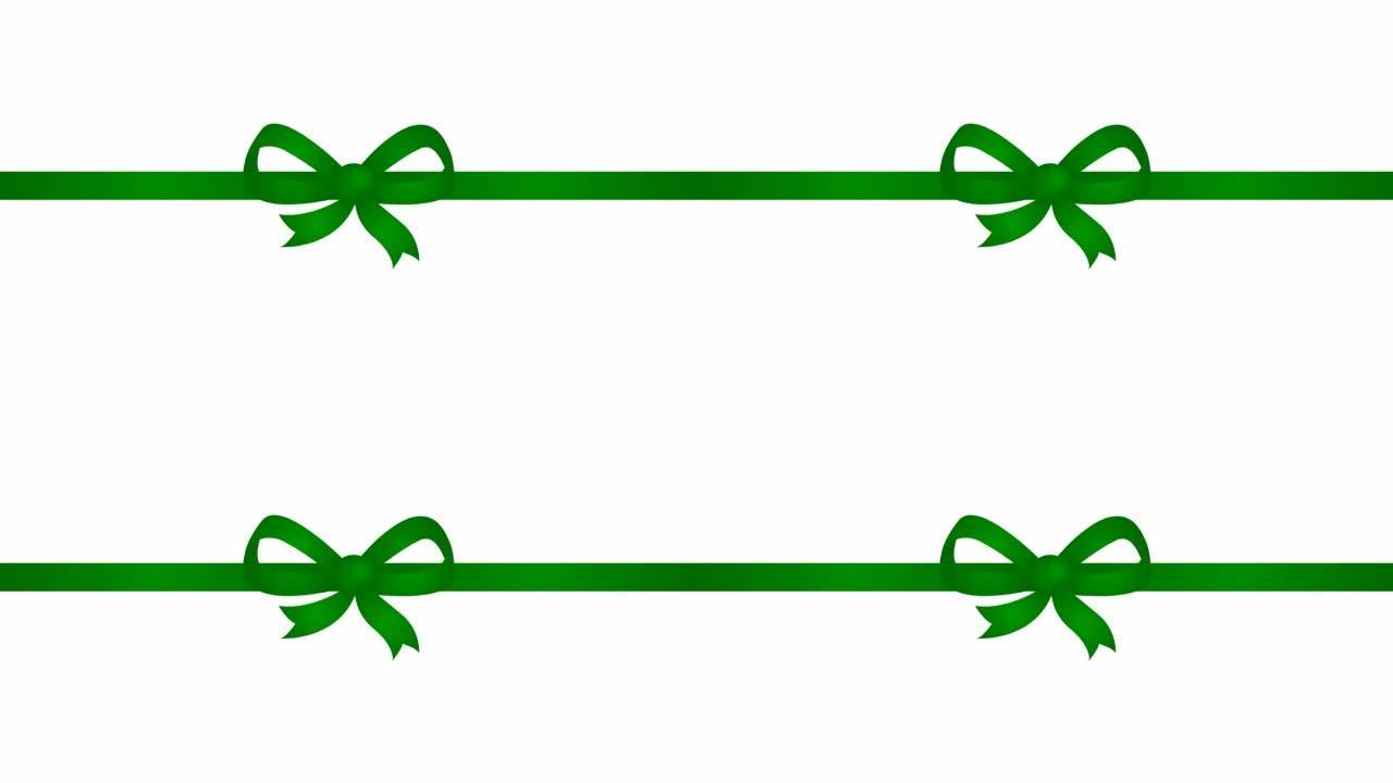 带蝴蝶结的动画绿丝带。矢量插图孤立在白色背景上。