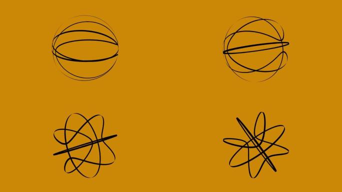 黄色背景上旋转的抽象篮球线条
