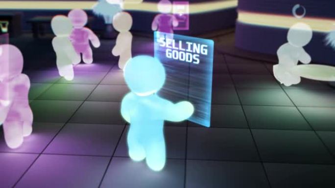 虚拟宇宙用户的化身正在虚拟中销售商品