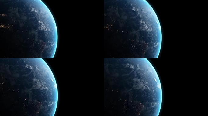地球地球仪从太空拍摄，地球边缘3D动画孤立在黑色背景上，全高清
