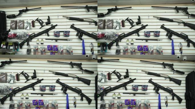 多米尼加共和国圣多明各-2022年1月29日: 枪支商店的内部。墙上展示的不同武器