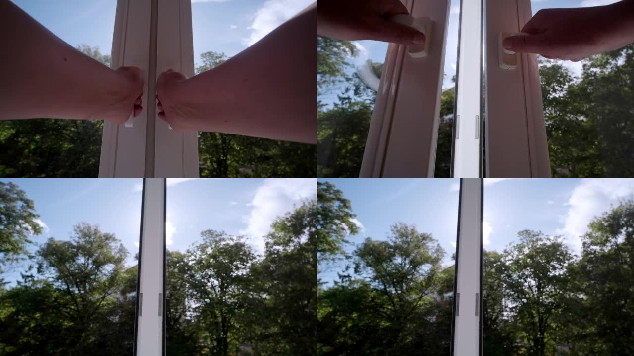 在夏日晴天，双手打开一扇窗户，可以欣赏大自然的壮丽景观。