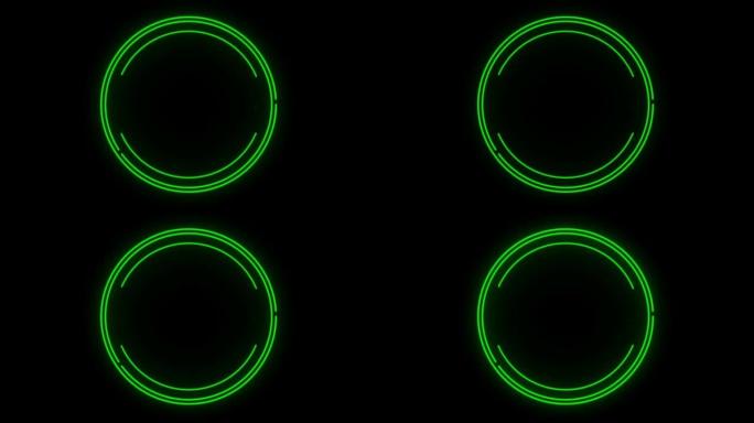 动画绿色霓虹灯文本框隔离在黑屏上。