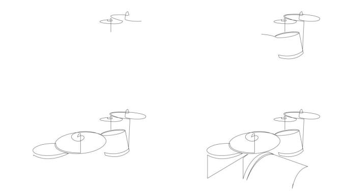 连续单线绘制电子鼓带组的动画自画。电子数字打击乐器概念。全长一行动画插图。