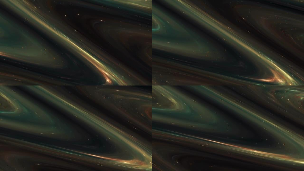 抽象彩色液体旋流线。大理石，棕色的油漆流图形背景，带有颗粒的绿色。