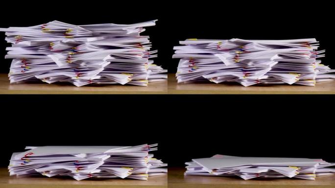 商业或官僚主义概念。办公室文件的堆叠，纸张的停止运动动画。