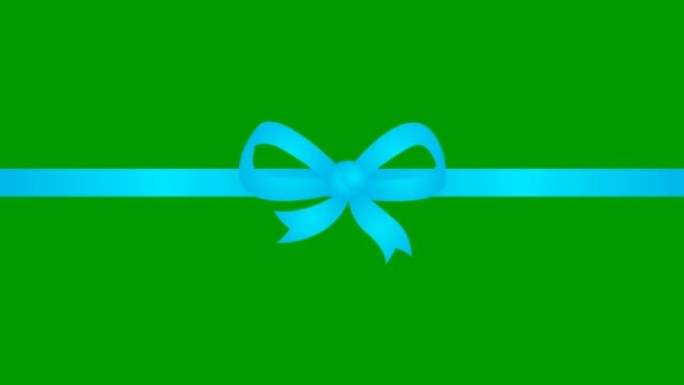 带蝴蝶结的动画蓝丝带。矢量插图孤立在绿色背景上。