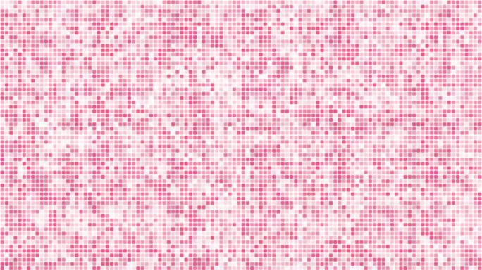 白色背景循环上的红色粉色浮动网络方块。慢速混沌像素拼接无缝动画。