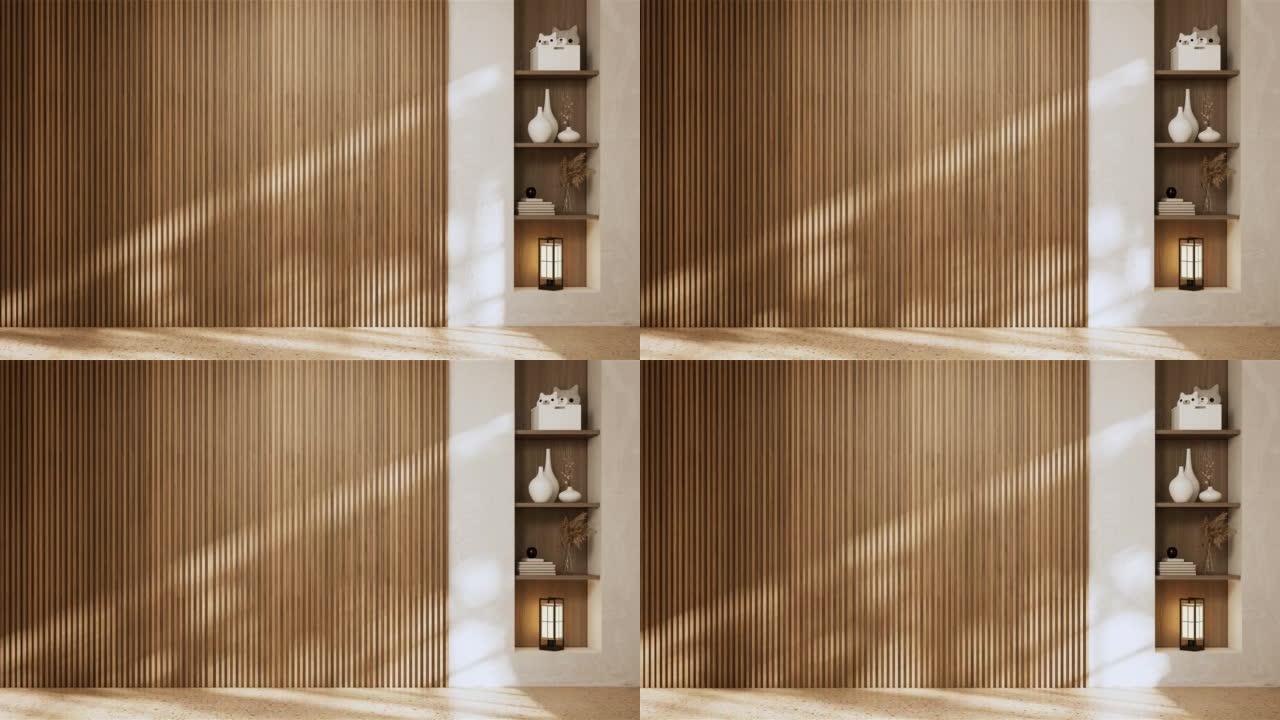 清洁空房间内部日本瓦比萨比风格。3d渲染