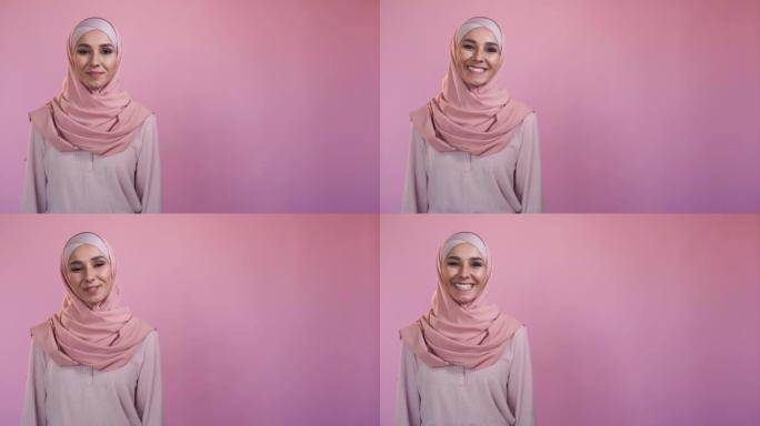 伊斯兰女性肖像正面情感头巾粉色