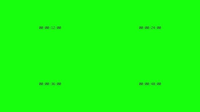 时间码，在绿屏背景下从0到60秒开始的计时器，叠加