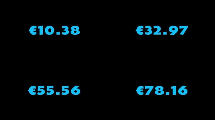 价格计数器动画-结帐运动图形股票视频-它到0美元到100美元-孤立的黑色和蓝色屏幕背景