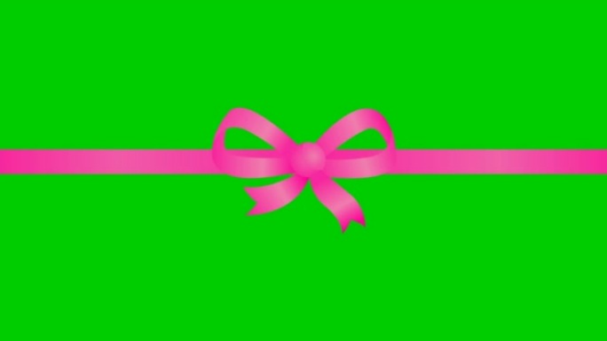 带蝴蝶结的动画粉红丝带。矢量插图孤立在绿色背景上。