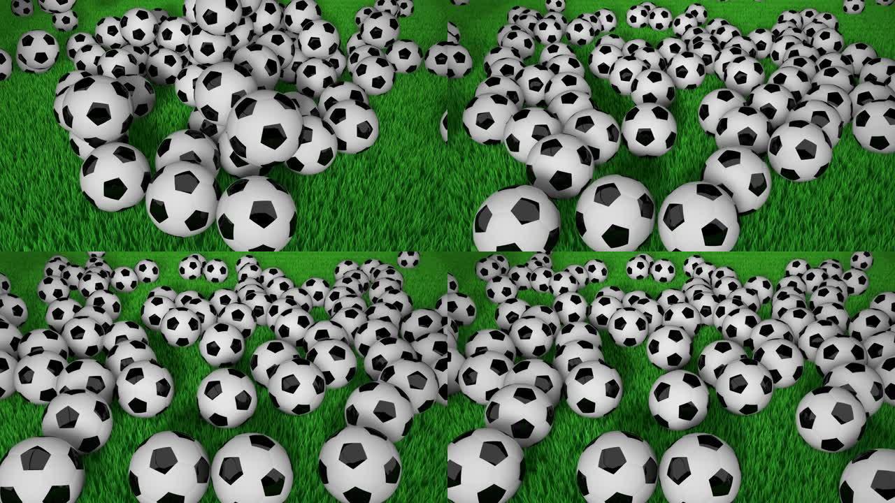 草地上的数百个足球
