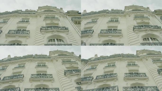法国巴黎4K带阳台的美丽白色建筑
