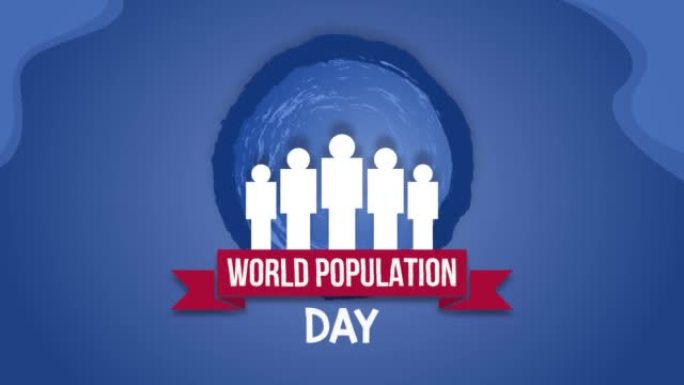 白色轮廓和世界人口日文本的3D渲染出现在旋转的蓝色圆圈上。