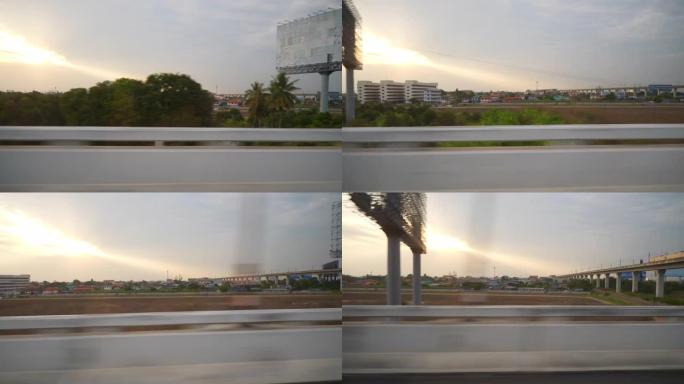 日落时间曼谷地区公路旅行乘客视点全景4k泰国