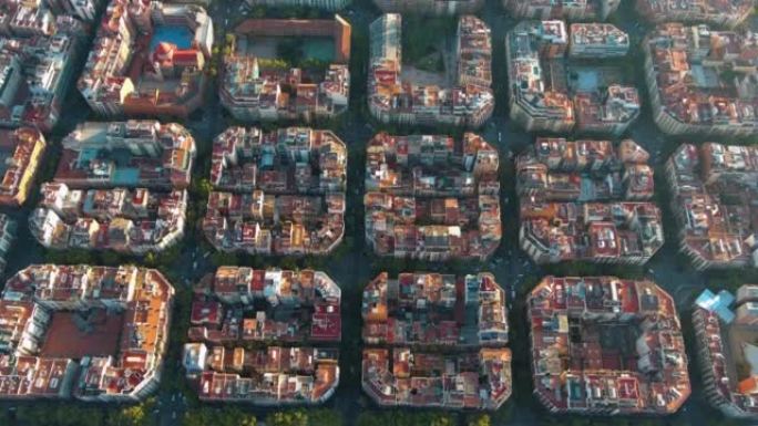 巴塞罗那城市天际线，鸟瞰图Passeig de Sant Joan，Eixample住宅区的主要大道