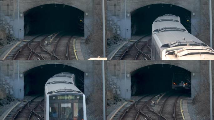 进入挪威奥斯陆隧道的地铁列车